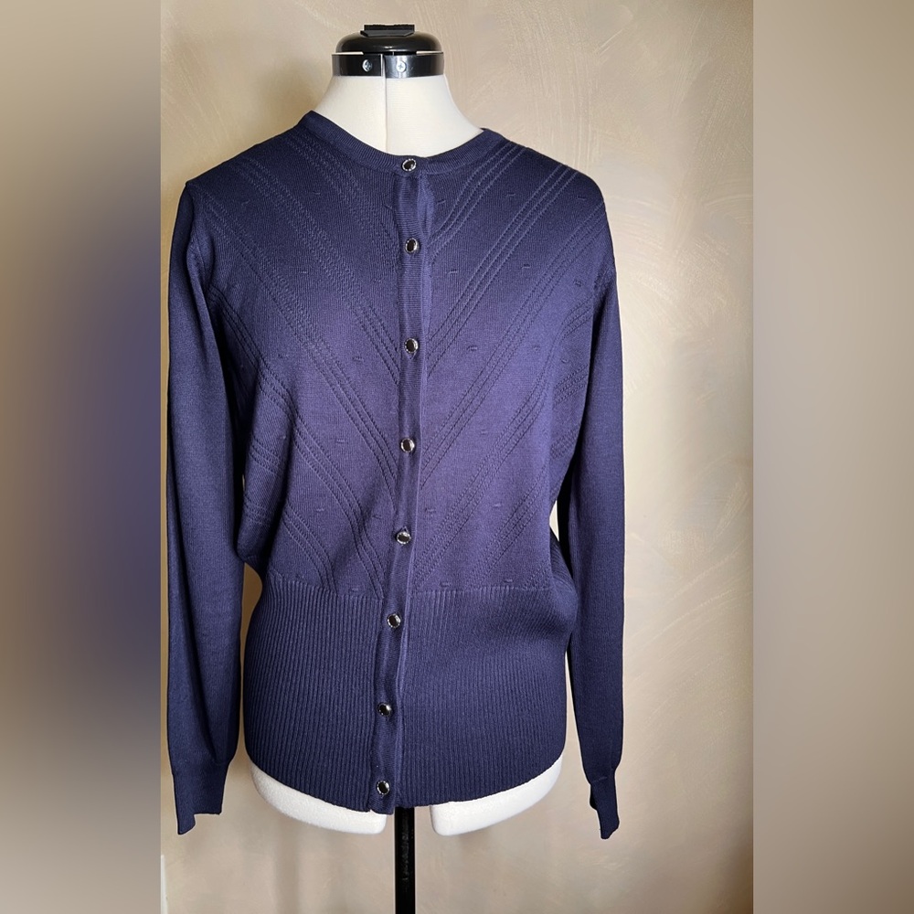 Tenney Rose Women Quiet Luxury Minimalist Long Sleeve Navy Cardigan/Sweater|Sz:L